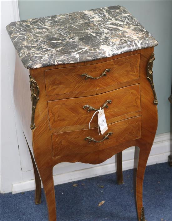A pair of Louis XV style marble top bedside cabinets W.39cm